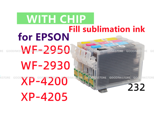 For T232 232 WF 2950 WF 2930 Xp 4200 Xp 4205 printer, 4pk 4pk Sublimation ink Cartridge with single use chips s