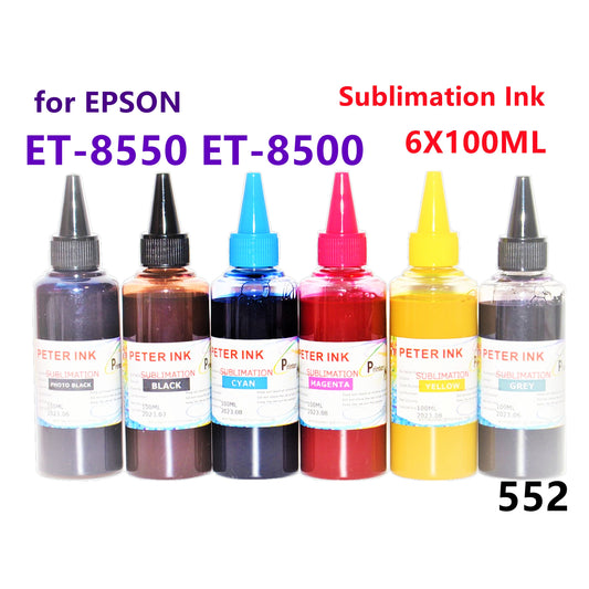 6X100ML Premium Sublimation refillable Ink for EcoTank Photo ET-8500 ET-8550 Printer T552