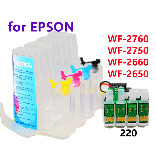 Empty, Dye, Sublimation, Pigment Refillable CIS CISS Ink System for Workforce wf 2760 wf 2750 wf 2660 wf 2650 Printer 220 cartridge