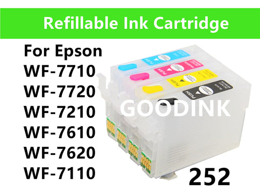 Refillable Ink Cartridge kit for workforce wf-7710 wf-7720 wf-7210 wf-7610 wf-7620 wf-7110 wf-3640 wf-3620 printer T252 252 252xl