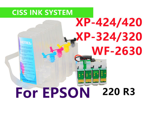 Empty, Dye, Sublimation, Pigment Refillable CIS CISS Ink System for Workforce wf 2630 xp 424 xp 420 xp324 xp 320 Printer 220 R3 cartridge