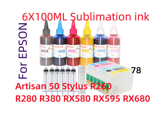 Empty, dye, sublimation, pigment Ink Cartridge for Artisan 50 Stylus R260 R280 R380 RX580 RX595 RX680 Printer T078 78 ink cartridge