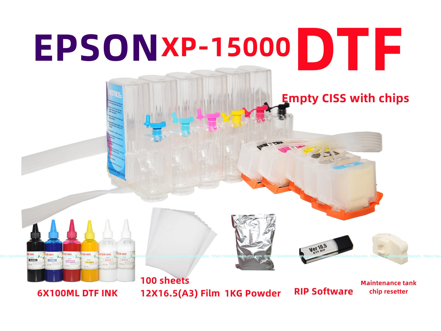 DTF tools kit CISS for Expression Photo hd Xp-15000 Xp 15000 xp1500 T312 T314 312 314 XL with single use chips for Dtf Printing