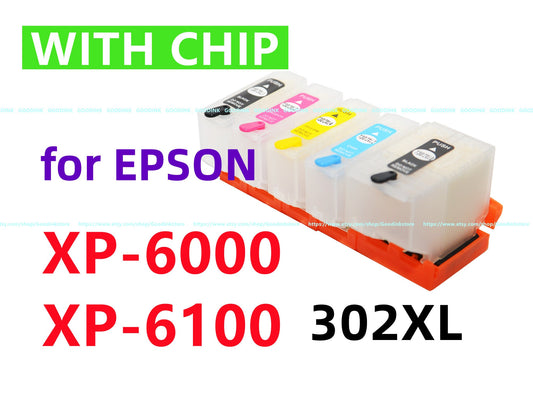 Empty, sublimation, dye Refillable Ink Cartridge for Expression XP6000  XP6100 XP-6000 XP-6100 Printer T302 302 XL with chip