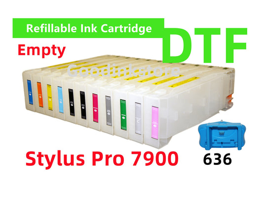 Stylus Pro 7900 DTF Printing, 11 Empty Refillable Ink Cartridge kit T636 636  T6361~T6369 T636A T636B