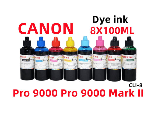 8X100ML dye ink refills for Canon PIXMA Pro-9000 Pro 9000 Mark ii Printer refillable Cli-8 Cli 8 ink Cartridge, CIS, CISS