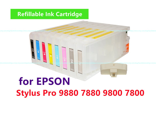 8 Empty Refillable Ink Cartridge kit for Stylus Pro 9880 7880 9800 7800 Printer